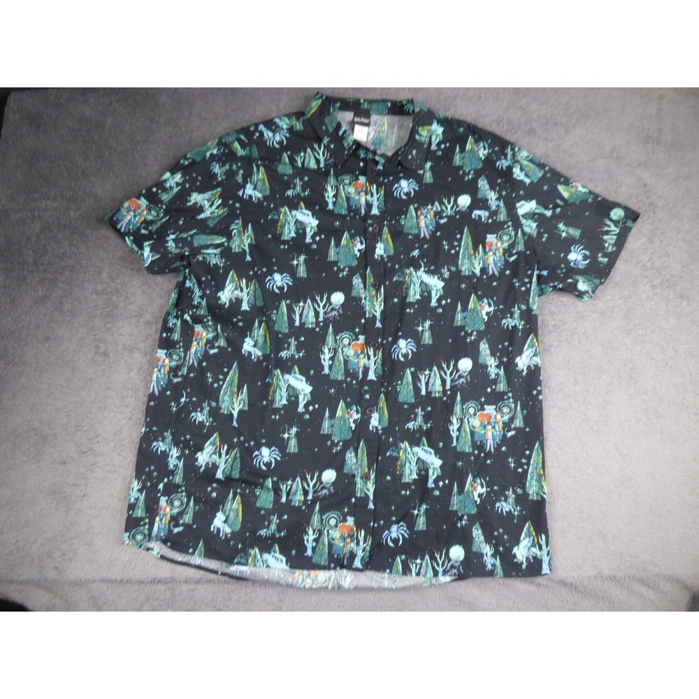 Harry Potter Forbidden Forest Short Sleeve Button Down Shirt Mens XXL Black Cott